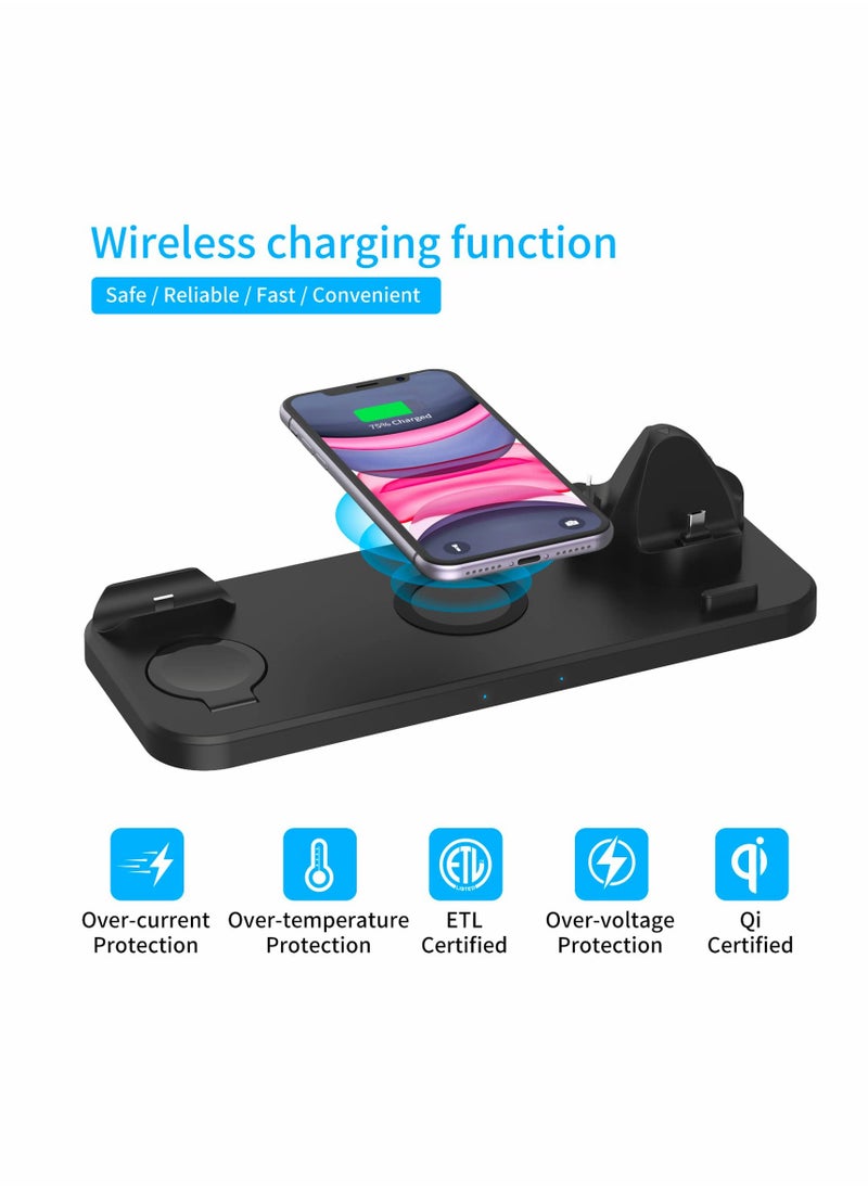 KASTWAVE - Foldable Wireless Charging Station/Dock, Charger for Apple Devices and for Galaxy Series, 6 in 1. Compatible with All Devices for Wireless Charging/iOS/ Android_Black - Image 1