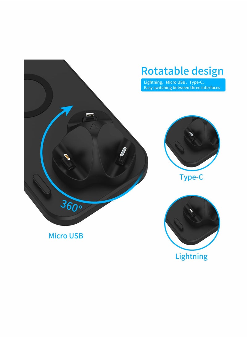 KASTWAVE - Foldable Wireless Charging Station/Dock, Charger for Apple Devices and for Galaxy Series, 6 in 1. Compatible with All Devices for Wireless Charging/iOS/ Android_Black - Image 1