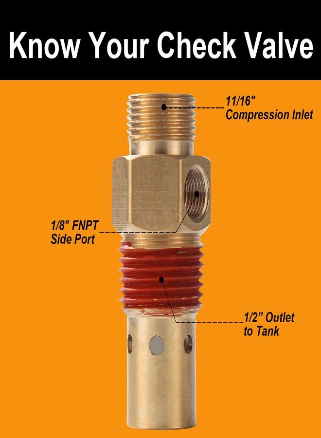 SUNROAD Air Compressor Replacement Parts SUNROAD Brass 11/16" comp x 1/2 Inch MNPT Compressor in Tank Check Valve Kit with Three Different Unloader Tube Fittings 20 SCFM 4 piece - Image 2
