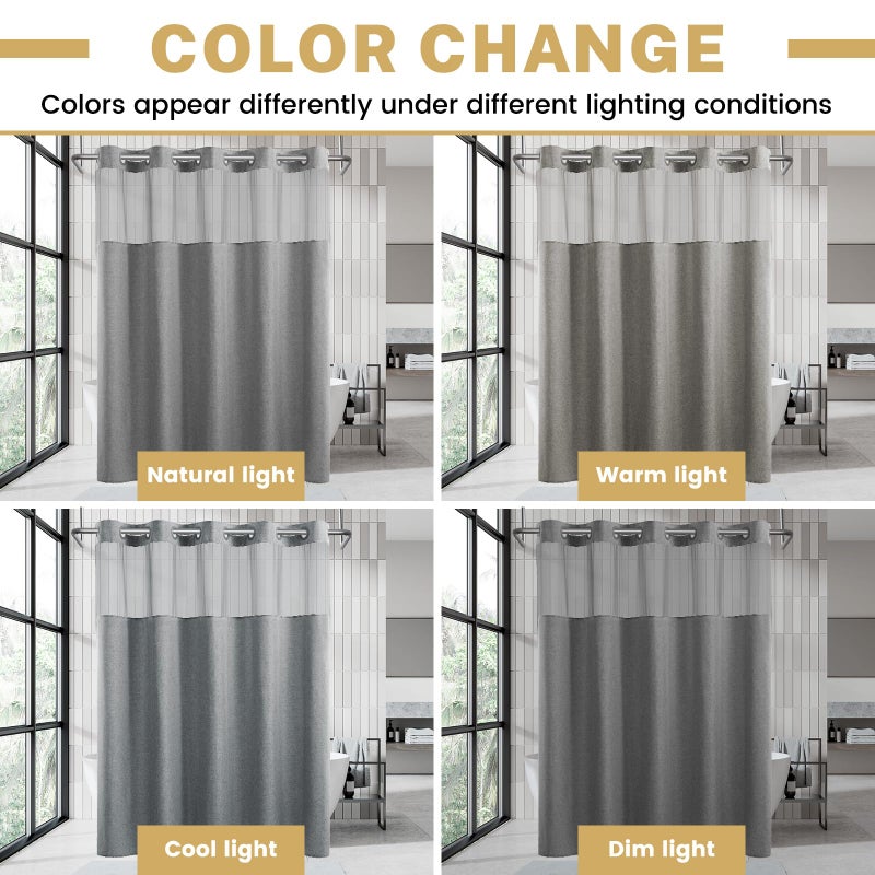 WONICY Stall No Hook Shower Curtain with Snap in Liner  Polyester Textured Shower Curtain with Liner Set  Waterproof Washable Hotel Style Shower Curtains for Bathroom  36Wx74H  Grey - Image 5