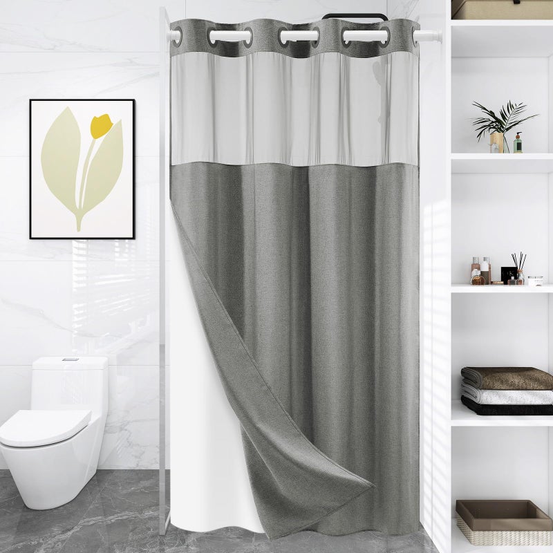 WONICY Stall No Hook Shower Curtain with Snap in Liner  Polyester Textured Shower Curtain with Liner Set  Waterproof Washable Hotel Style Shower Curtains for Bathroom  36Wx74H  Grey - Image 1