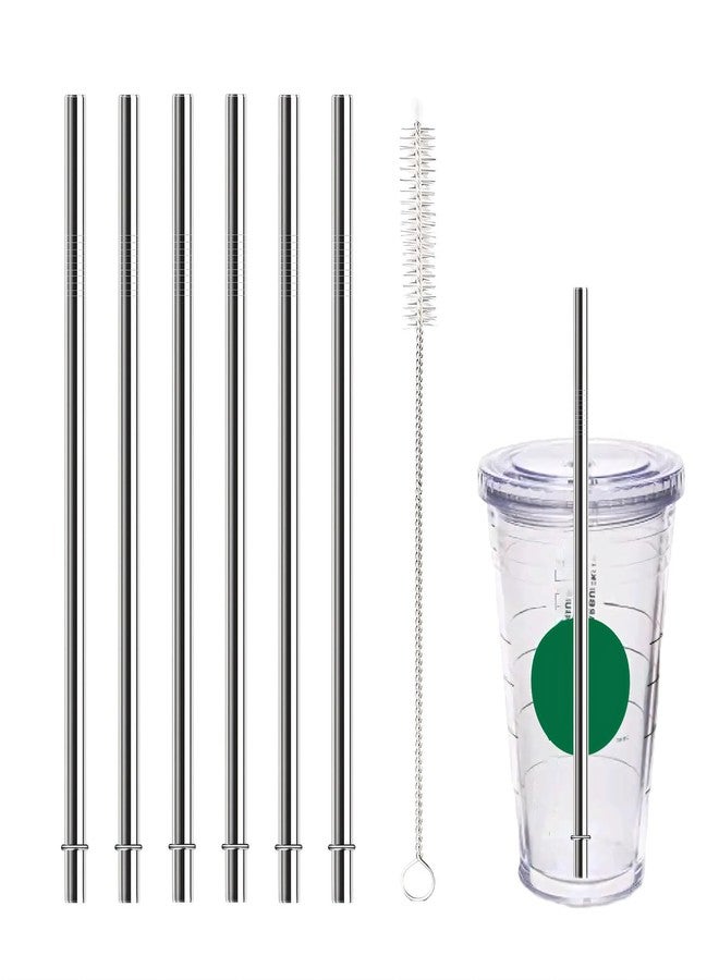 QUVIAE Stainless Steel Straws Replacement for Starbucks Cold Cup 16 oz, 6 PCS Straight Reusable Metal Straw with Cleaning Brush, 8" X 0.31" Compatible with Mason Jar Tumblers - Image 1