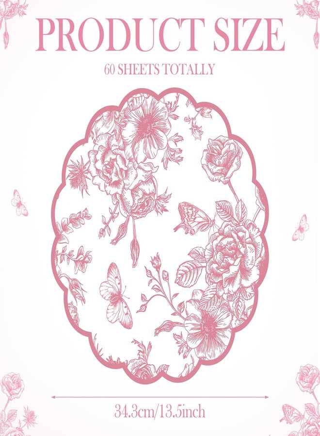 Supervitae 60 Pack Pink Floral Paper Place Mats Chinoiserie Scalloped Disposable Placemats 13.5 Inch Flower Decorative Table Mats for Dinner Table Setting Banquet Birthday Wedding Bride Party Supplies - Image 3