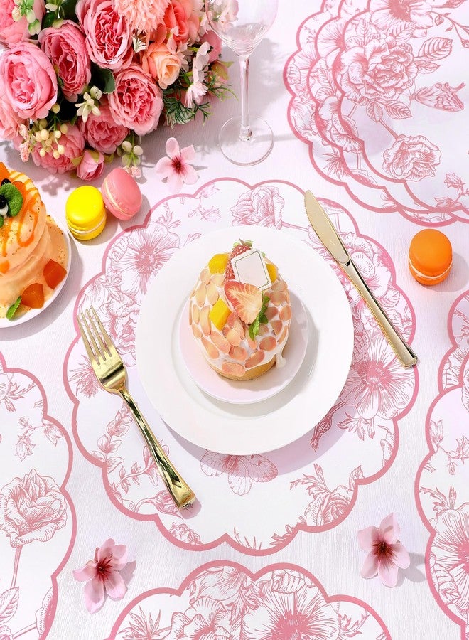 Supervitae 60 Pack Pink Floral Paper Place Mats Chinoiserie Scalloped Disposable Placemats 13.5 Inch Flower Decorative Table Mats for Dinner Table Setting Banquet Birthday Wedding Bride Party Supplies - Image 5