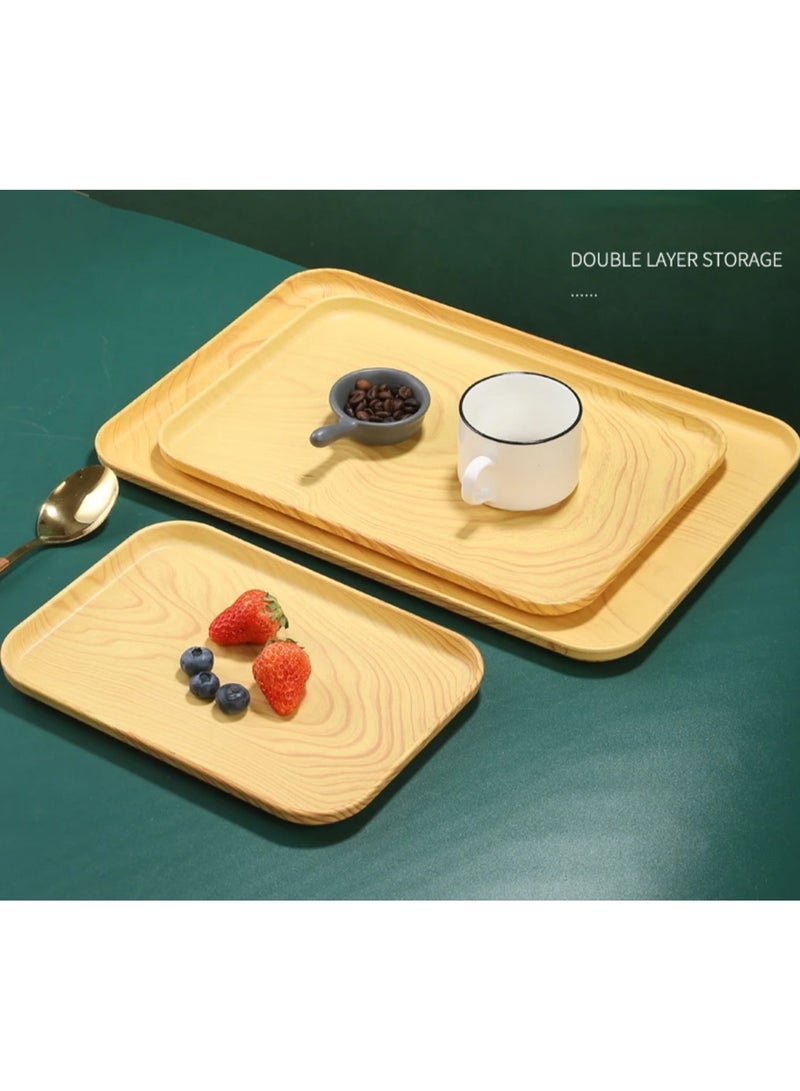 TDAO Plastic Wood Grain Serving Tray, Nordic Style Breakfast Tray, Fruit Decorative Platter, Tea Snack Tray for Coffee, Family Party and Festival 38 x 26.9 x 1.7cm - Image 4