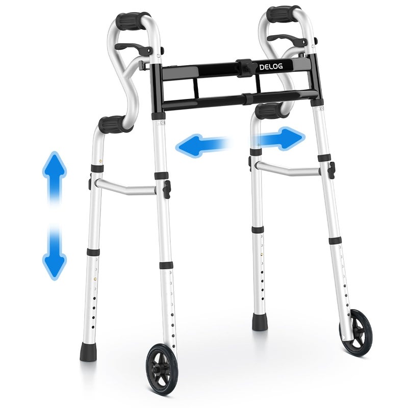 Delog Narrow Folding Walker for Seniors, 3 in 1 Folding Walker with 5â€ Front Wheels Width Adjustable Compact Standard Walker Support Up to 350lbs (Black) - Image 1