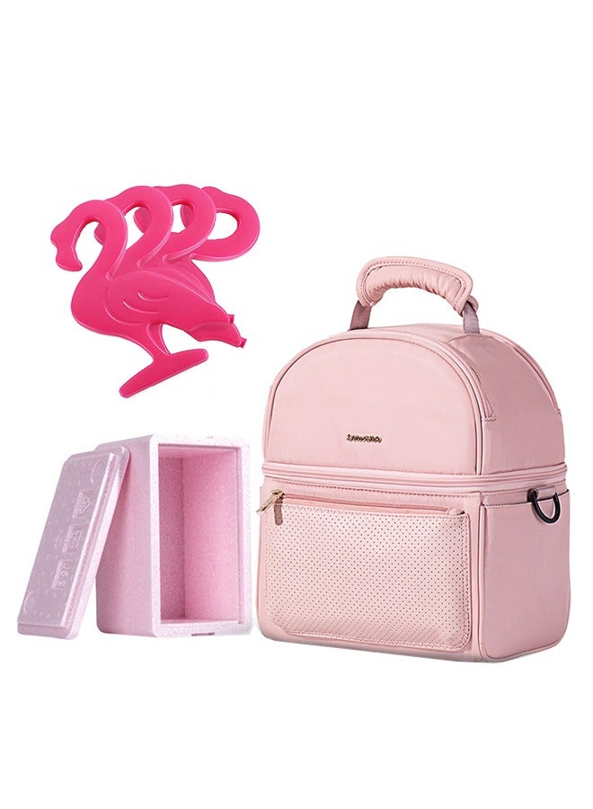 Sunveno Insulated Lunch Bag With Thermo Box And 4 Pieces Flamingo Ice Pack Set - Pink - Image 1