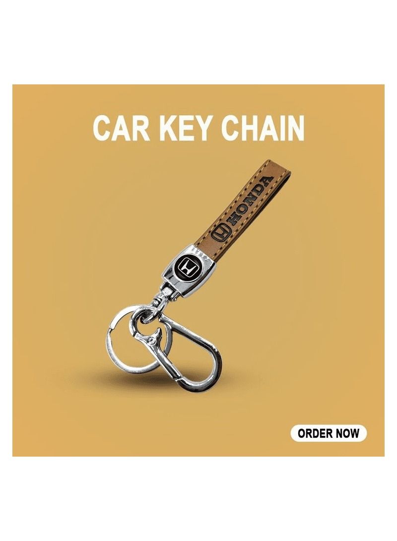 HONDA Logo Car Key Chain, Home Key Chain, Metal Ring With PU Leather Strap Keychain - Image 1