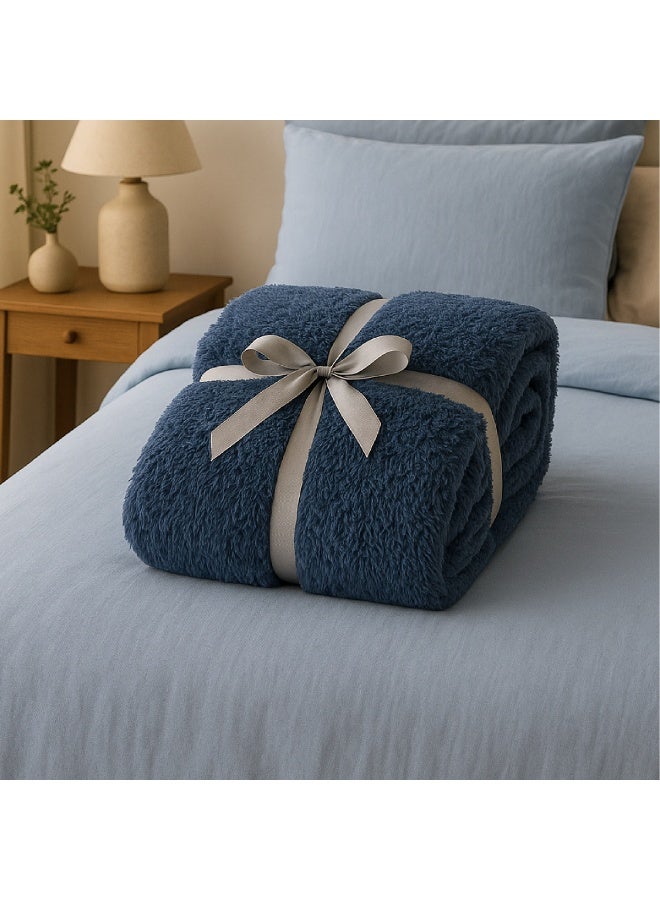 Elega Decor Sherpa Blanket – Single (150x200 cm) – Navy Blue | Ultra-Soft Sherpa Fleece, All-Season Comfort - Image 2