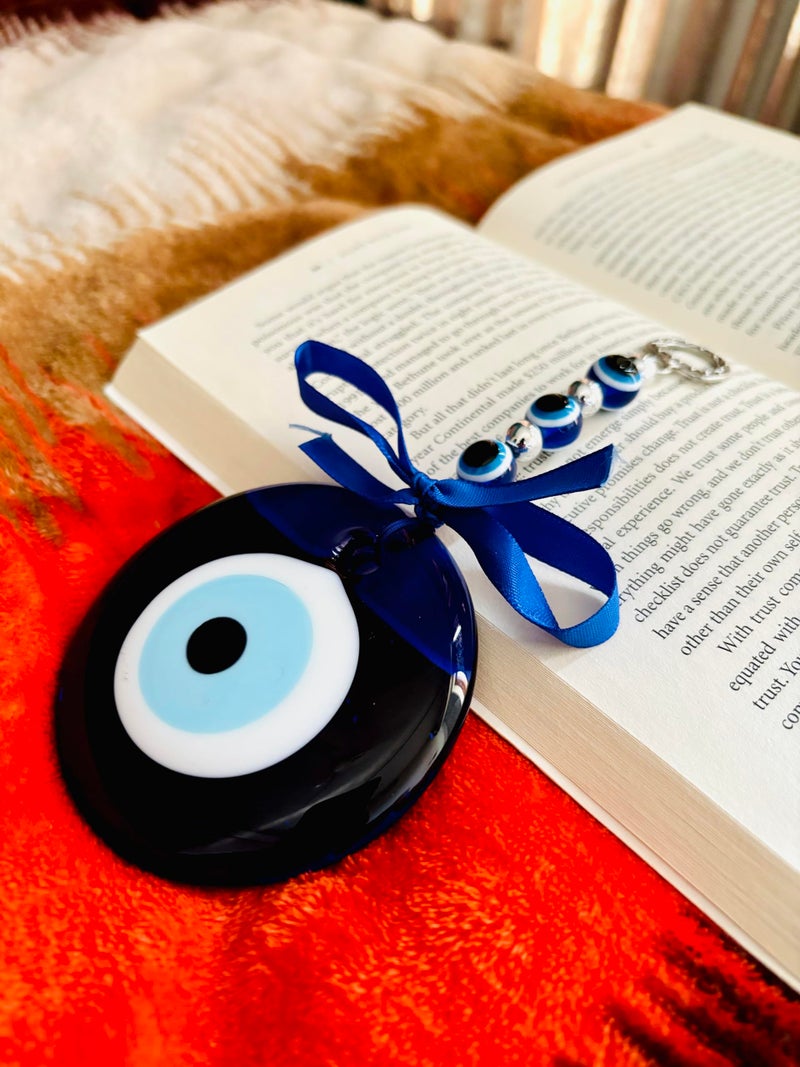 WARMINGO DE Large Size Evil Eye Hanging for Home & Office | Turkish Evil Eye for Good Luck & Prosperity | Evil Eye Wall Hanging Main Door Entrance Nazar battu (8 cm) - Image 2