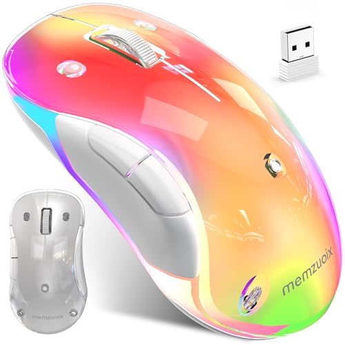 memzuoix 2.4G LED Wireless Mouse, Rechargeable Ergonomic Mouse with Detachable Cover, 1400 DPI Portable Optical Computer Mouse with USB Receiver for Laptop, PC, Desktop and MacBook, 5 Buttons - Image 1