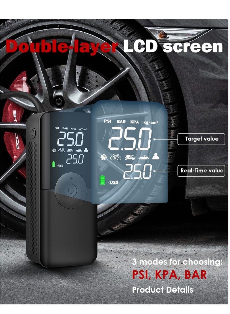 KASTWAVE Portable Air Compressor Tire Inflator with LCD Dual Screen, 150 PSI Cordless Air Pump with 6000mAh Rechargeable Battery for Cars, Bikes, Motorcycles, Balls, Not Suitable for Trucks - Image 2