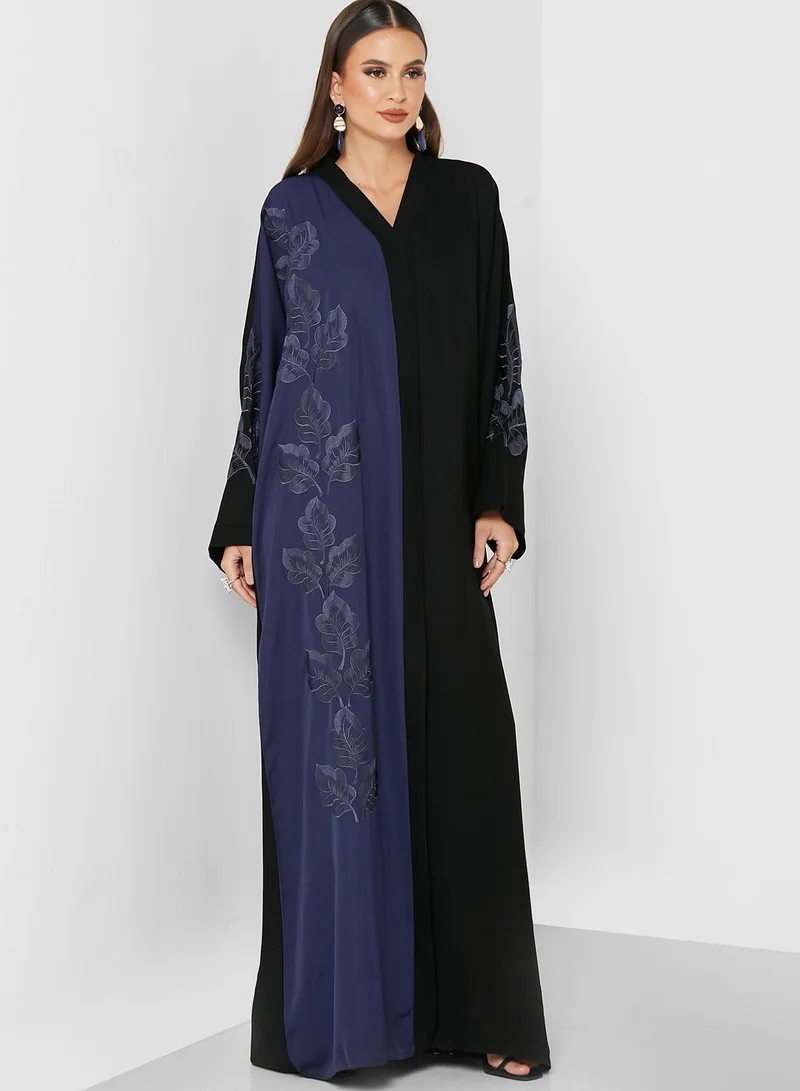 NUKHBAA Colorblock Lace Detail Abaya