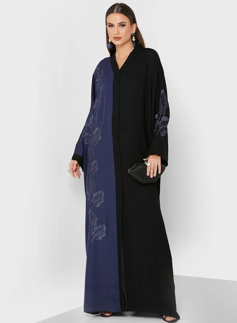 NUKHBAA Colorblock Lace Detail Abaya