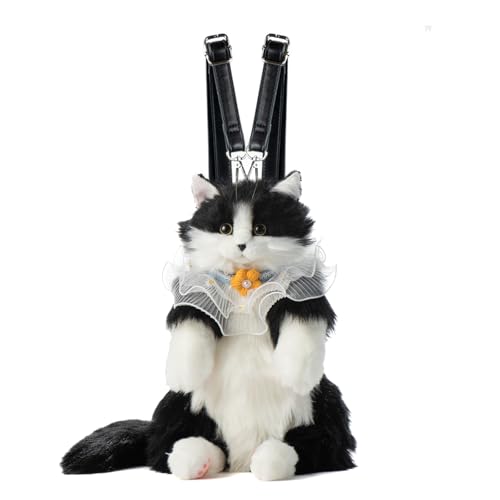 Chongker Stuffed Realistic Cat Plush Backpack Soft Cat Shaped Backpack with Detachable Straps Cute Purse Enough Room to Hold Keys Wallet Cosmetics Ideal Gift for GirlsBlack - Image 1