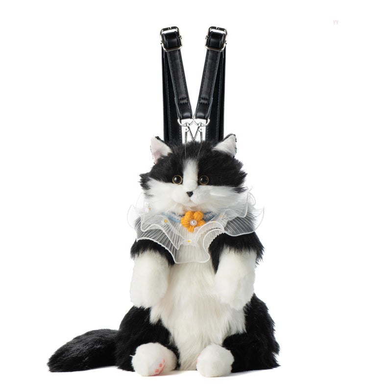 Chongker Stuffed Realistic Cat Plush Backpack Soft Cat Shaped Backpack with Detachable Straps Cute Purse Enough Room to Hold Keys Wallet Cosmetics Ideal Gift for GirlsBlack - Image 3