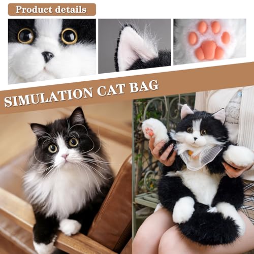 Chongker Stuffed Realistic Cat Plush Backpack Soft Cat Shaped Backpack with Detachable Straps Cute Purse Enough Room to Hold Keys Wallet Cosmetics Ideal Gift for GirlsBlack - Image 5