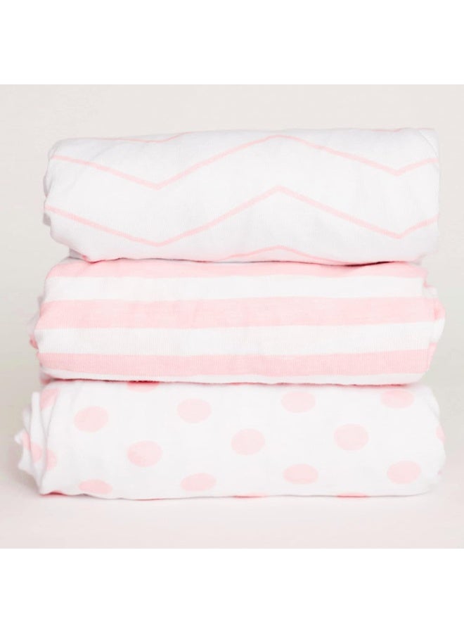 NODNAL Co. NODNAL CO. Pink Pack n Play Playard Portable Mini Crib Fitted Sheets Set 3 Pack 100% Jersey Knit Cotton Pack and Play for Baby Girl Playpen  - Image 1