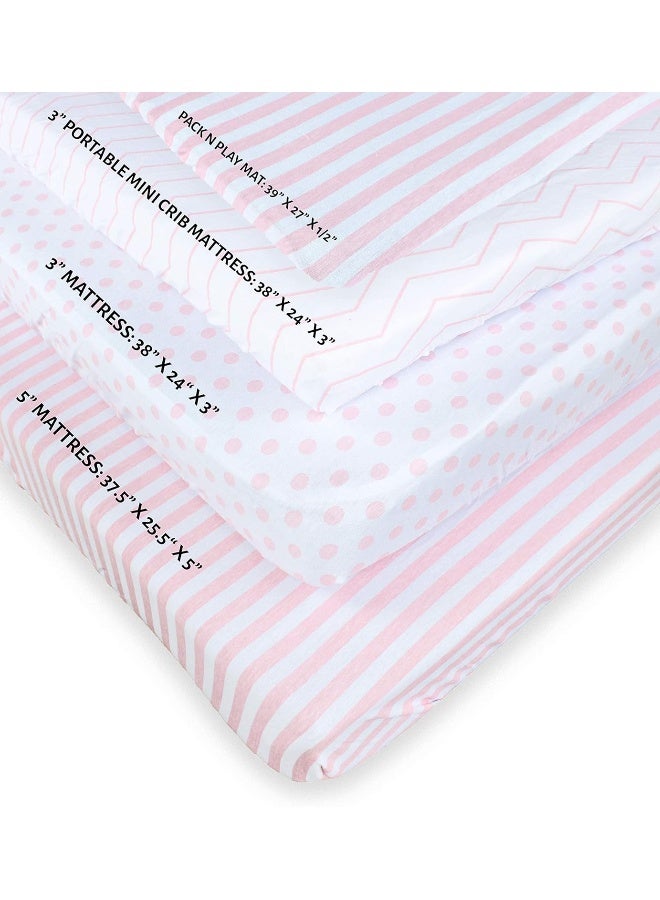 NODNAL Co. NODNAL CO. Pink Pack n Play Playard Portable Mini Crib Fitted Sheets Set 3 Pack 100% Jersey Knit Cotton Pack and Play for Baby Girl Playpen  - Image 4