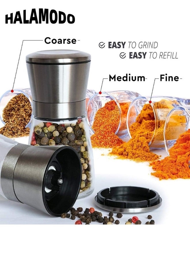 HALAMODO Premium Salt and Pepper Grinder Set with Stand Stainless Steel Manual Spice with Adjustable Coarseness & Easy to Fill and Use & Large Capacity Pepper Mill Grinders Shakers Set  - Image 3