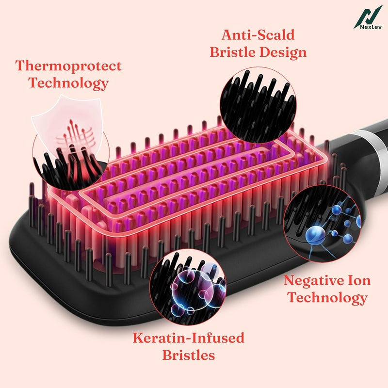 nexlev فرشاة فرد الشعر الأيونية | فرد خالي من التجاعيد حتى 12 ساعة | مطلية بالسيراميك والتورمالين | فرشاة بعرض 60 مم | 130-210° | شعيرات كيراتين | تقنية الحماية الحرارية | لا حروق لفروة الرأس | 1500 واط | HSB-03 - Image 4