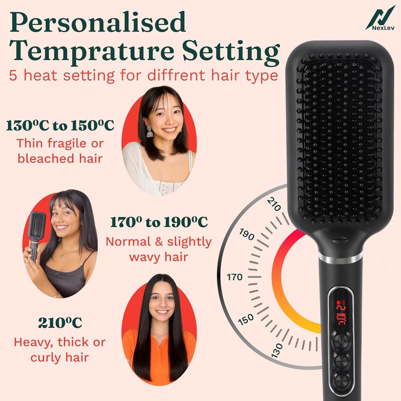 nexlev فرشاة فرد الشعر الأيونية | فرد خالي من التجاعيد حتى 12 ساعة | مطلية بالسيراميك والتورمالين | فرشاة بعرض 60 مم | 130-210° | شعيرات كيراتين | تقنية الحماية الحرارية | لا حروق لفروة الرأس | 1500 واط | HSB-03 - Image 3