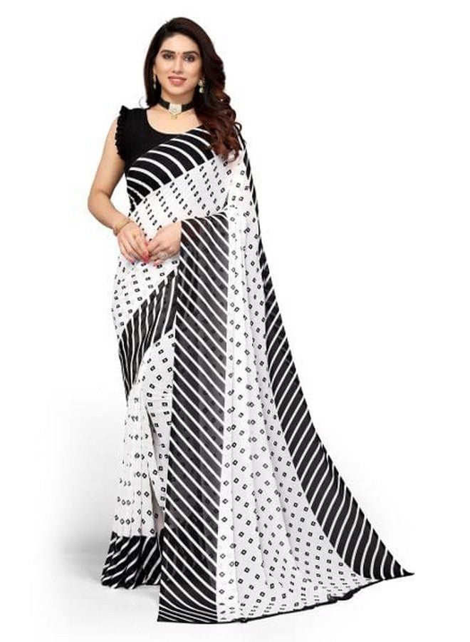 YASHIKA Yashika Womens Georgette Printed Saree With Blouse Piece(ZHILMIL BLACK_N_Free Size)  - Image 1