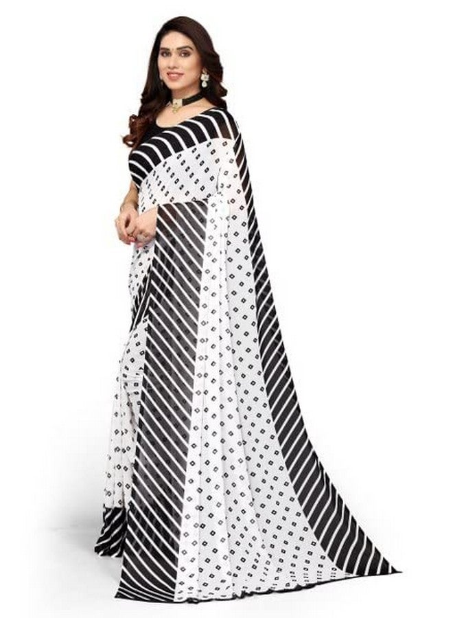 YASHIKA Yashika Womens Georgette Printed Saree With Blouse Piece(ZHILMIL BLACK_N_Free Size)  - Image 4