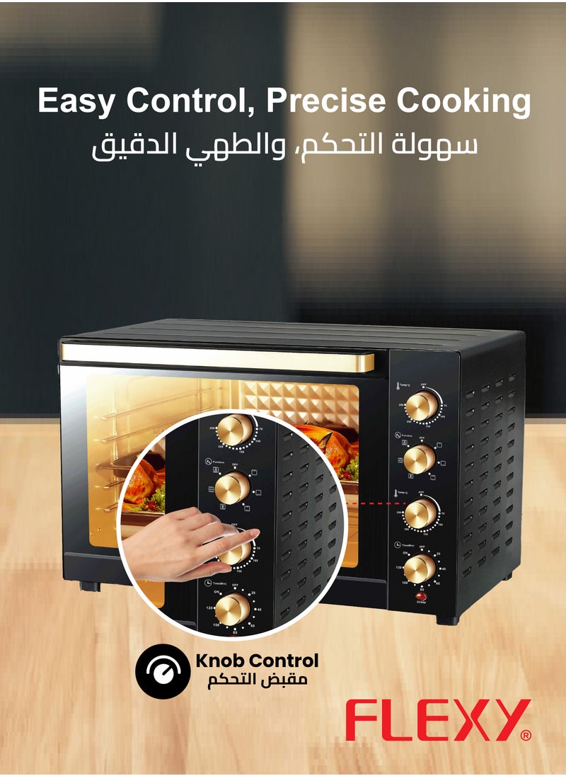 فليكسي فرن حراري 120 لتر من فليكسي / 2800 واط | تدفئة 4 مراحل / مشواة ومصباح داخلي / مؤقت 120 دقيقة / جسم أسود ومقابض / ملحقات متضمنة / ضمان لمدة 2 سنة  - Image 4
