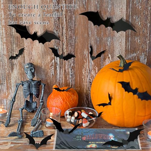 TDHDIKE Halloween Decorations Bats Wall Decor Halloween Party Decorations Indoor Outdoor Decor Supplies, 64 Pcs Reusable PVC 3D Black Bats Stickers for Creepy Home Bathroom Decor - Image 5