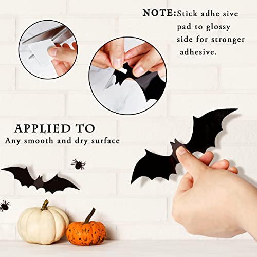 TDHDIKE Halloween Decorations Bats Wall Decor Halloween Party Decorations Indoor Outdoor Decor Supplies, 64 Pcs Reusable PVC 3D Black Bats Stickers for Creepy Home Bathroom Decor - Image 3