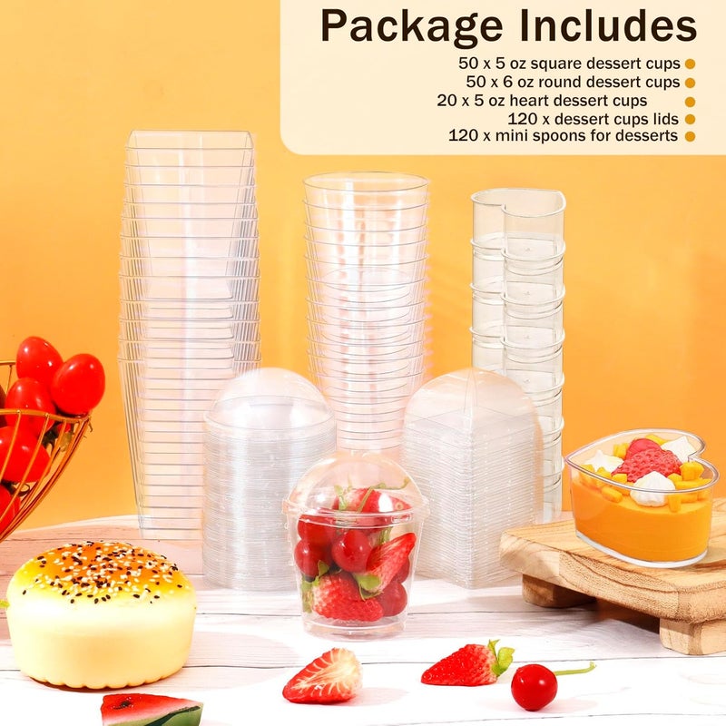ALEXPRE 360 Pack 5oz 6oz Dessert Cups with Lids and Spoons 3 Styles Clear Plastic Appetizer Cups Disposable Party Mini Parfait Cups for Serving Fruit Trifle Mousse Ice Cream and Pudding Dessert Cups - Image 3