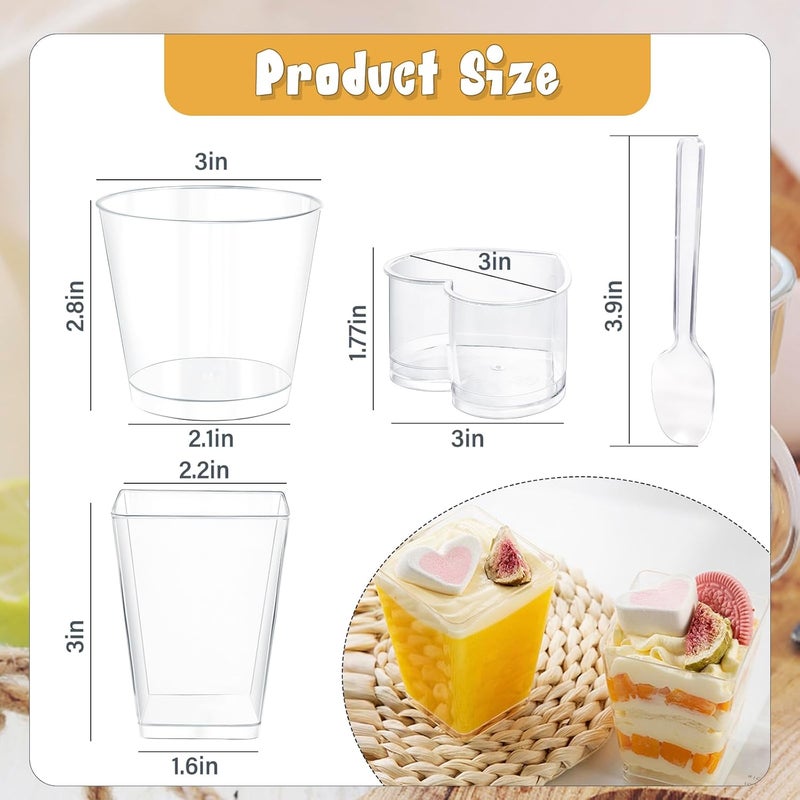 ALEXPRE 360 Pack 5oz 6oz Dessert Cups with Lids and Spoons 3 Styles Clear Plastic Appetizer Cups Disposable Party Mini Parfait Cups for Serving Fruit Trifle Mousse Ice Cream and Pudding Dessert Cups - Image 4