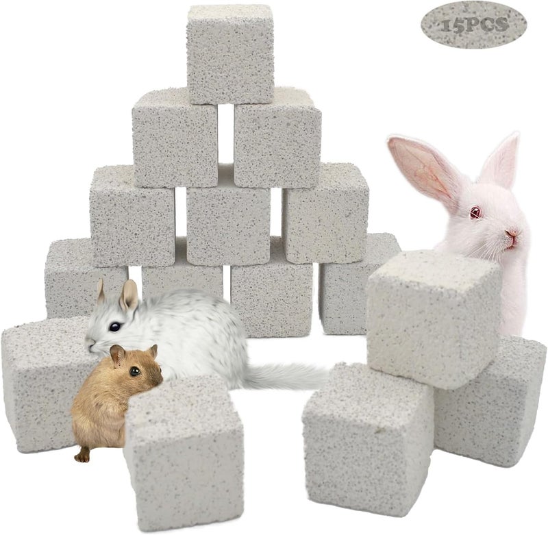 kathson Hamster Lava Blocks,Rabbit Grinding Teeth Toys,Natural Mineral Calcium Stone Chews Toy,Suitable for Chinchillas Small Rodents (15 PCS) - Image 1