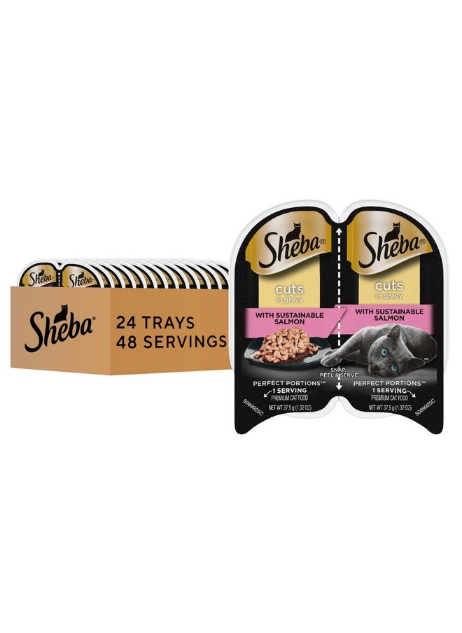 Sheba Sheba Perfect Portions Wet Cat Food Cuts in Gravy With Sustainable Salmon, 2.6 oz., Twin-Pack Trays (24 Count, 48 Servings)  - Image 1