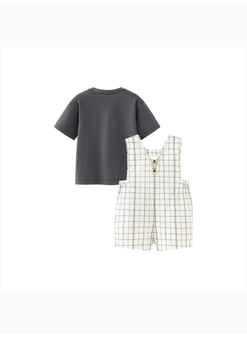 ميني بالا مجموعة روبيان كومبريس بدلة بأكمام قصيرة وقلادة صلبة عالية الجودة للبنين، منخفضة الصوت ومريحة، تفاصيل بندق رائعة، متعددة الاستخدامات، مثالية للارتداء اليومي والوقت للعب والخروجات غير الرسمية لأطفال الحذاء - Image 5