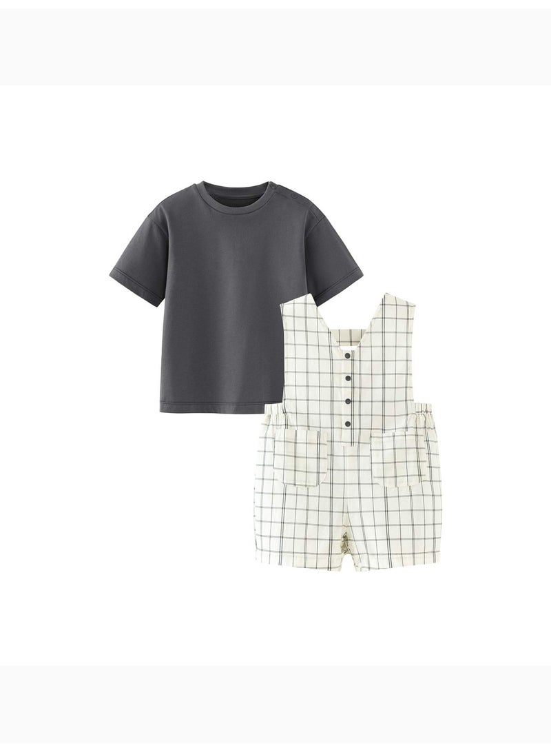 ميني بالا مجموعة روبيان كومبريس بدلة بأكمام قصيرة وقلادة صلبة عالية الجودة للبنين، منخفضة الصوت ومريحة، تفاصيل بندق رائعة، متعددة الاستخدامات، مثالية للارتداء اليومي والوقت للعب والخروجات غير الرسمية لأطفال الحذاء - Image 4