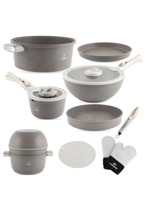 Non-Stick Cookware Set – Ultimate 13-Piece Stackable Cooking Set – Induction Cookware Includes Soup Pot, Wok, Saucepan, Crepe Pan, Skillet, Tong & Accessories – Space Saver & Oven Safe