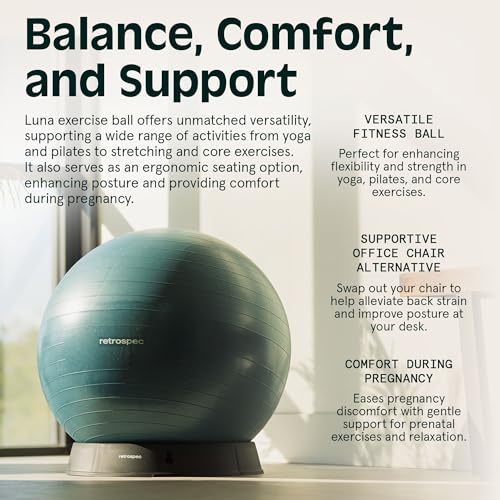 Retrospec Luna Exercise Ball with Pump - Anti-Burst Fitness Equipment for Yoga, Core Training & Stability - Home Gym Swiss Ball for Office & Pregnancy - Image 2