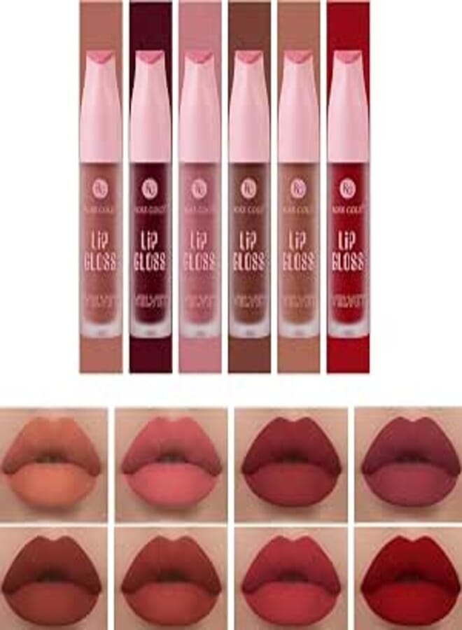 (SET OF 6) Matte Lipstick for Women, Rose Red Nude Liquid Lipstick Makeup, Long Lasting High Impact Color, Velvet Air Moisture Smooth Crayon Lip Stain, Non-Stick Cup Waterproof Lip Gloss