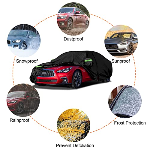 SPORTULI Waterproof Car Covers Replace for 2014-2025 Infiniti Q50 /Q60, 6 Layers All Weather Custom-fit Car Cover with Zipper Door & Windproof Bands for Snow Rain Dust Hail Protection (Q50) - Image 5