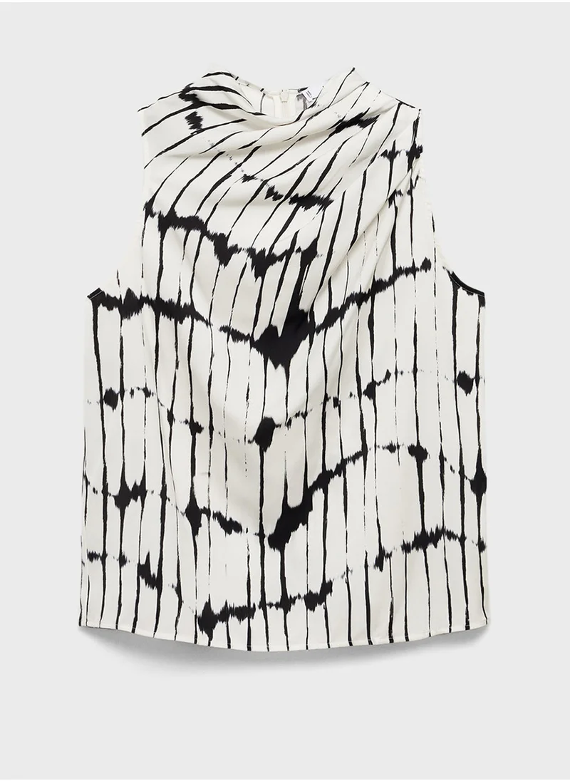 MANGO Printed Draped Detail Top