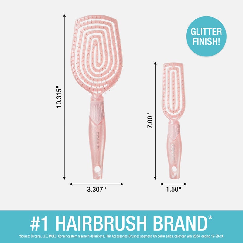 Conair Scalp Care Detangling hairbrush 2pk - Travel Hair Brush Set - Scalp Massager - hairbrushes for women & men - detangler for all lengths - use wet or dry - Blush Pink - Image 3