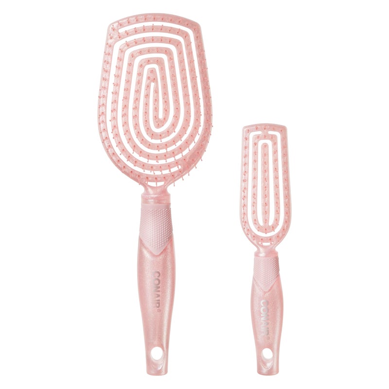 Conair Scalp Care Detangling hairbrush 2pk - Travel Hair Brush Set - Scalp Massager - hairbrushes for women & men - detangler for all lengths - use wet or dry - Blush Pink - Image 1
