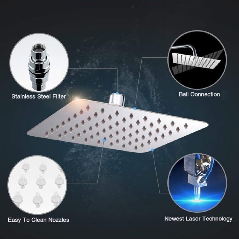 KYOTO (SLEEK) Wall Mounted CP Over Head Shower Stainless Steel 24"X24" inch Without Arm High Pressure Water Saving Filtered Adjustable Rainfal & Rain Spray Overhead Shower for Bathroom Accessories - Image 5