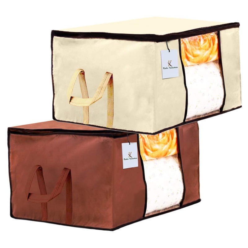 Kuber Industries Underbed Storage Bag Storage Organiser Blanket Cover Set of 2 IvoryDark Brown Extra Large Size - Image 1