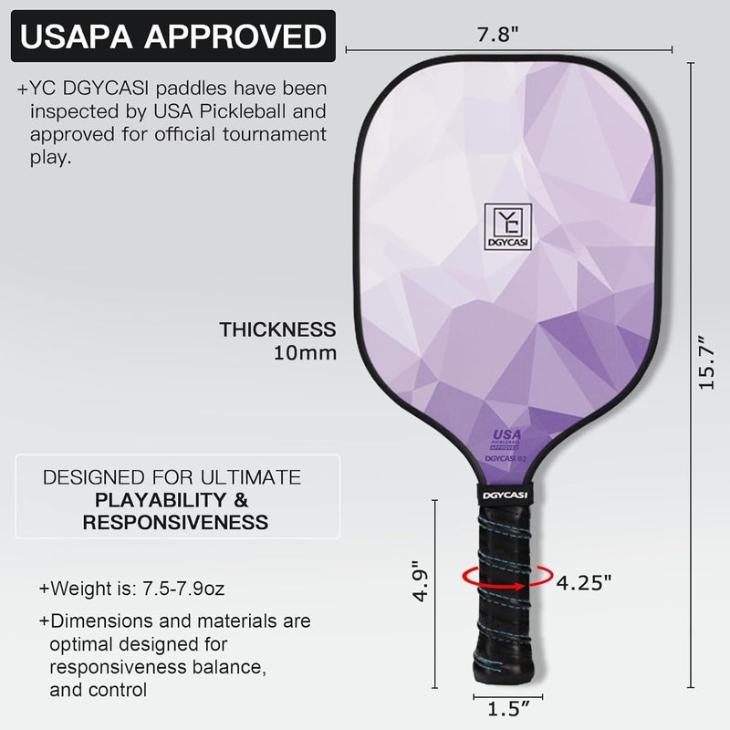 Mayboom Pickleball Paddles Set of 2 or 4, USAPA Approved Pickleball Paddles Set with 4 Pickle Balls and Carry Bag, Fiberglass Rackets 2 Pack Gifts for Beginners&Pros (Light Purple) - Image 3