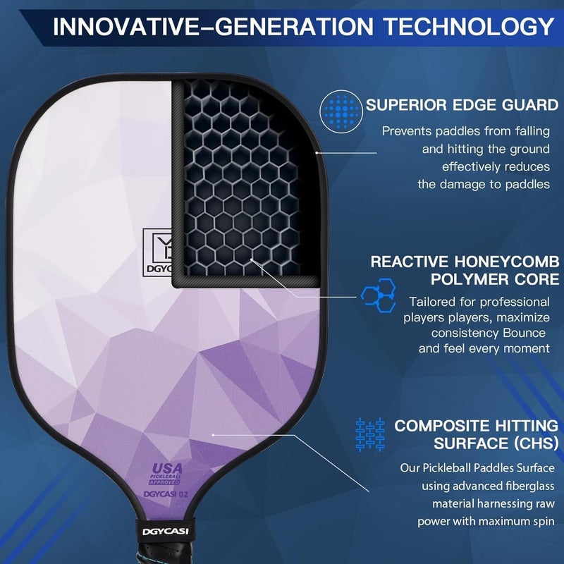 Mayboom Pickleball Paddles Set of 2 or 4, USAPA Approved Pickleball Paddles Set with 4 Pickle Balls and Carry Bag, Fiberglass Rackets 2 Pack Gifts for Beginners&Pros (Light Purple) - Image 4