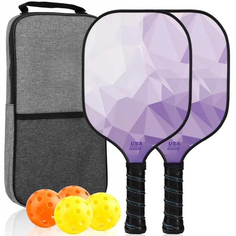 Mayboom Pickleball Paddles Set of 2 or 4, USAPA Approved Pickleball Paddles Set with 4 Pickle Balls and Carry Bag, Fiberglass Rackets 2 Pack Gifts for Beginners&Pros (Light Purple) - Image 1