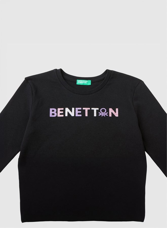 Benetton Girls Glitter Printed Long Sleeve T-shirt - Image 3